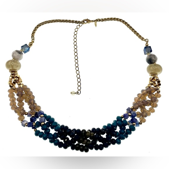 3 for $30 SHB Gold Tone Multistrand Intertwined Sparkling Beaded Necklace Choker - Picture 7 of 8